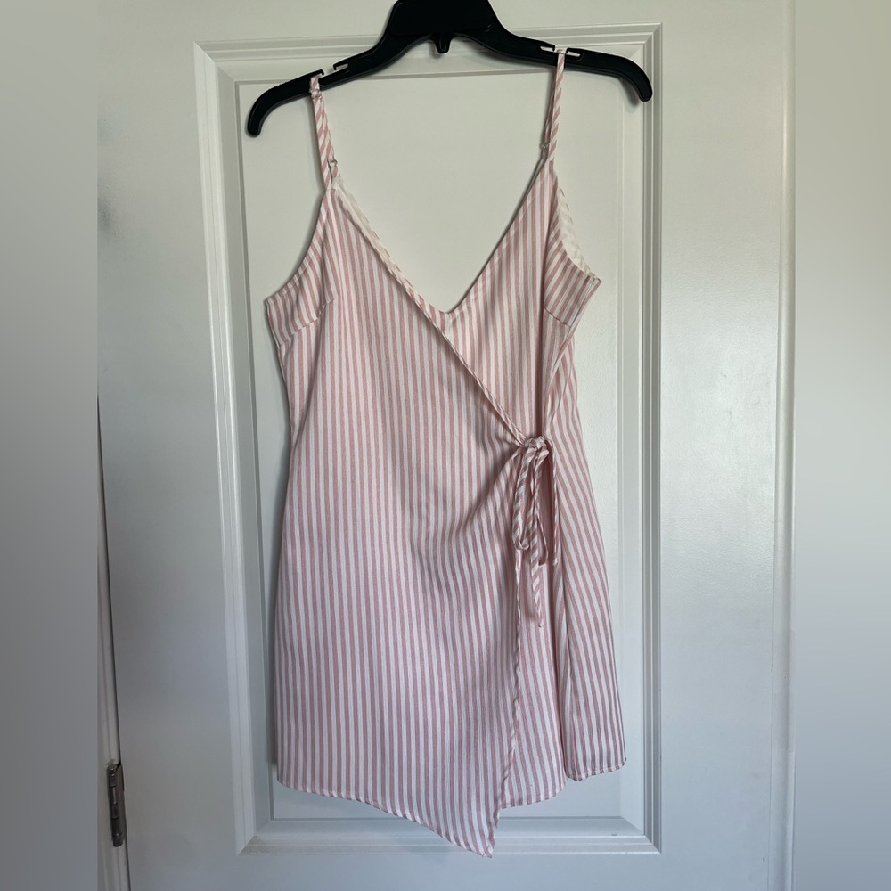 Wild Honey Wrap Romper Pink & White Striped Small